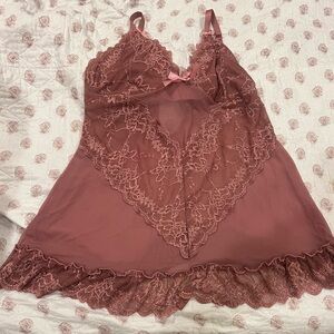 3X Lace Trim Chemise in Dusty Rose